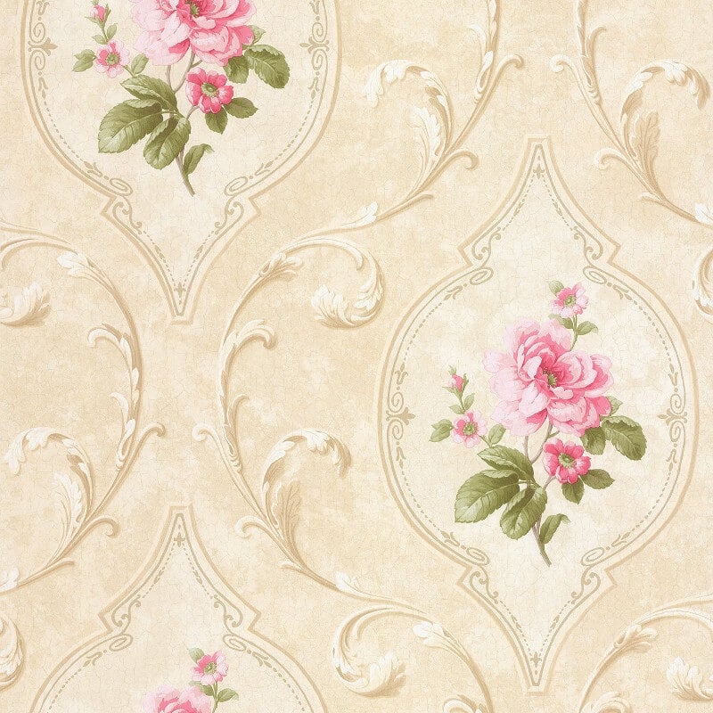 Madelyn Floral Cameo Wallpaper - Pink/Stone - SK Filson - DE41444 - Premier Wallcovering