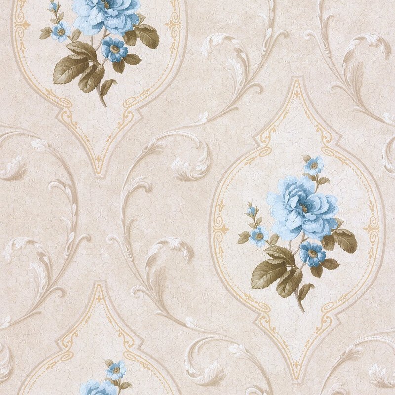 Madelyn Floral Cameo Wallpaper - Blue/Stone - SK Filson - DE41445 - Premier Wallcovering