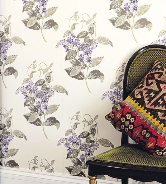 Madras Violet Wallpaper - Purple & Olive on Cream - 100/12056 - Cole & Son - Premier Wallcovering