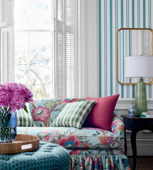 Maggie Stripe Wallpaper - Blue - Thibaut - T36461 - Premier Wallcovering