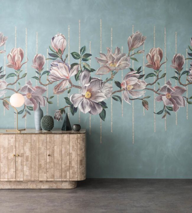Magnolia Frieze Wallpaper Mural - Aqua/Ochre - Osborne & Little - W7338-02 - Premier Wallcovering