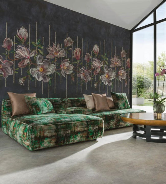Magnolia Frieze Wallpaper Mural - Charcoal / Pink - Osborne & Little - W7338-01 - Premier Wallcovering