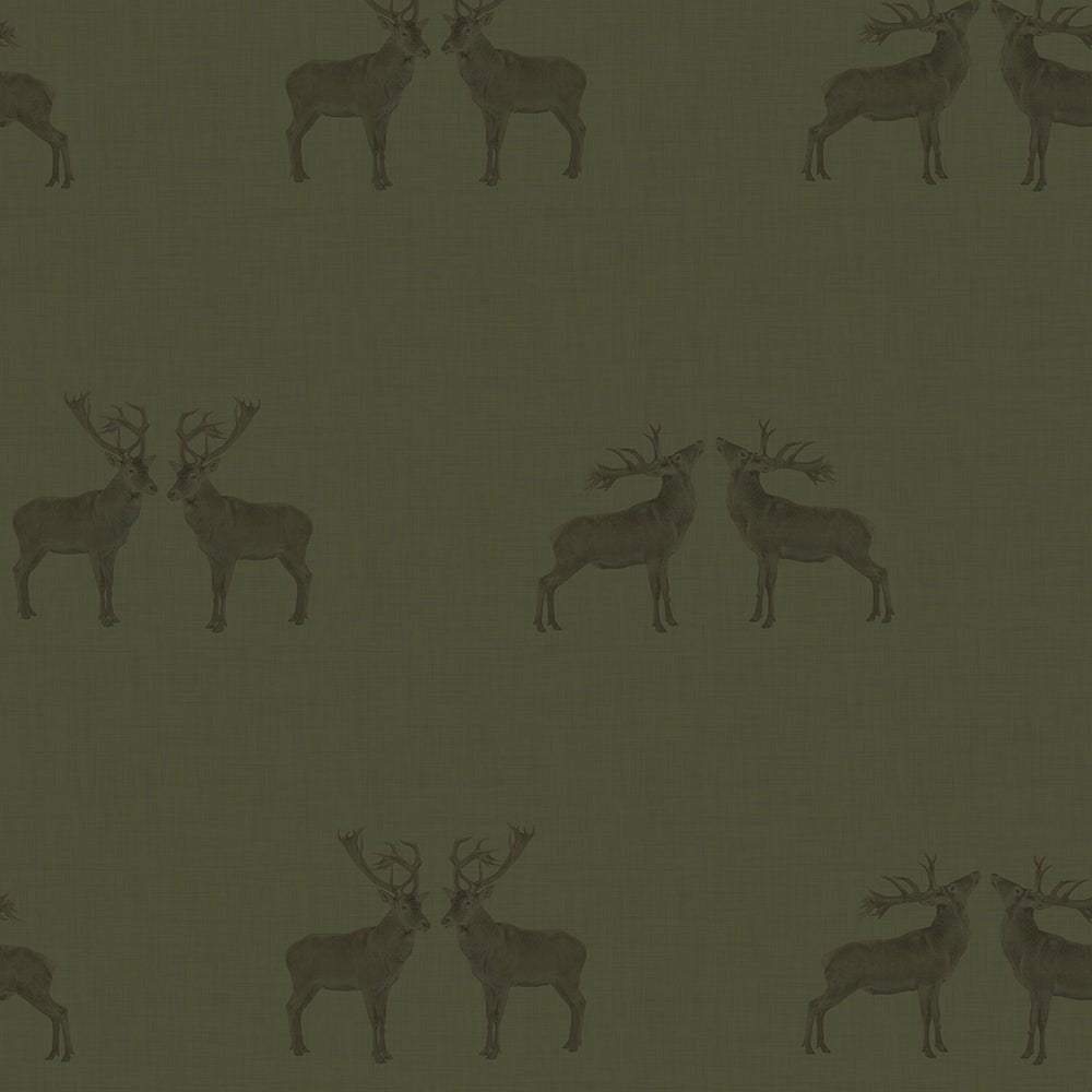 Majestic Stag Wallpaper - Gentleman Green - LAN100252 - Lucie Annabel - Premier Wallcovering