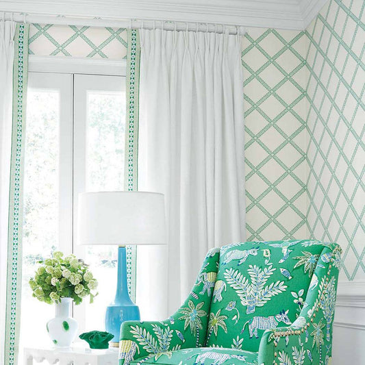 Majuli Trellis Wallpaper - Green - Thibaut - T88747 - Premier Wallcovering