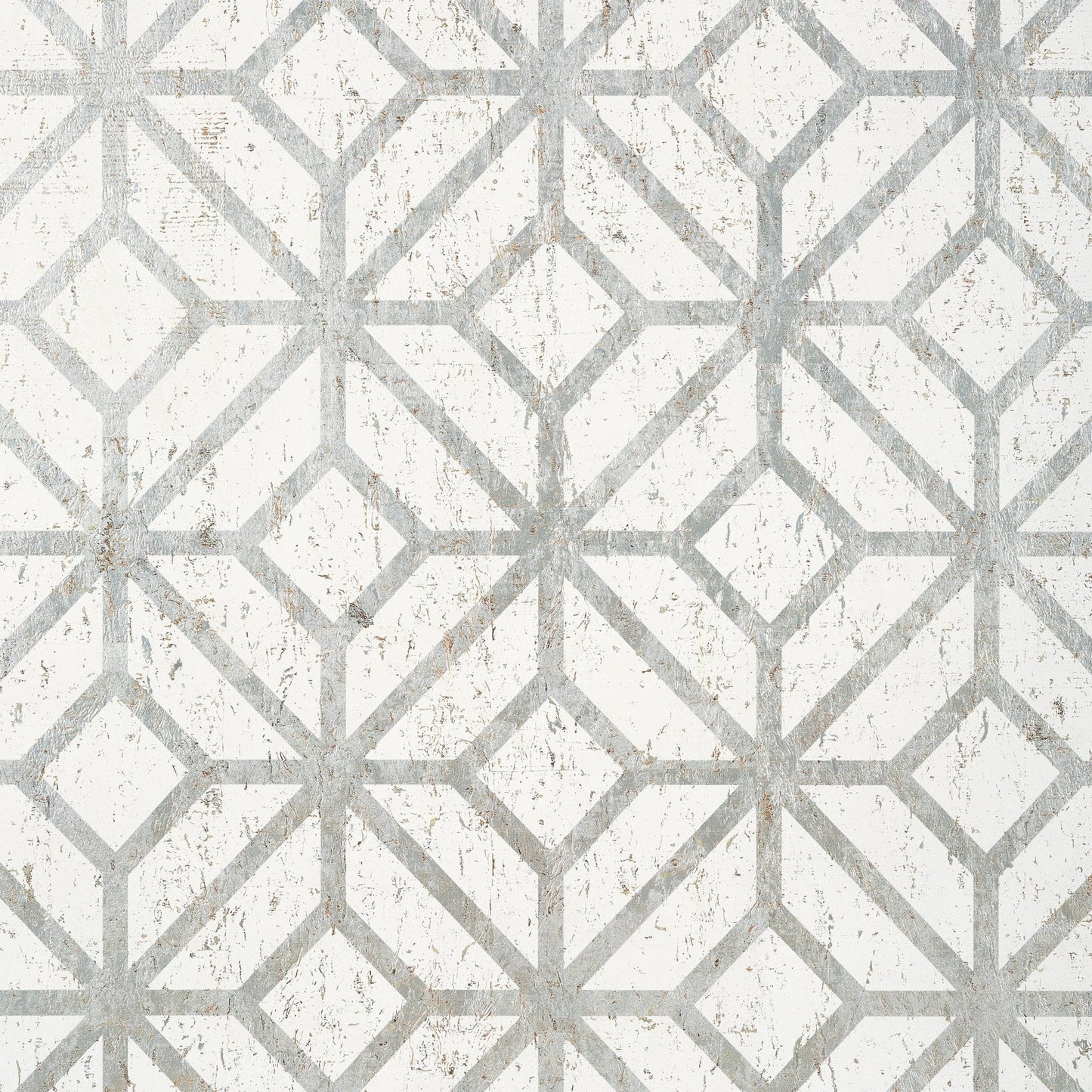 Mamora Trellis Cork Wallpaper - White on Silver - Thibaut - T10410 - Premier Wallcovering