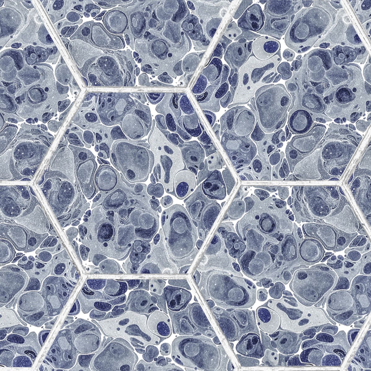 Marbled Hexagon Tiles Wallpaper - Dark Blue - Rebel Walls - R18557 - Premier Wallcovering