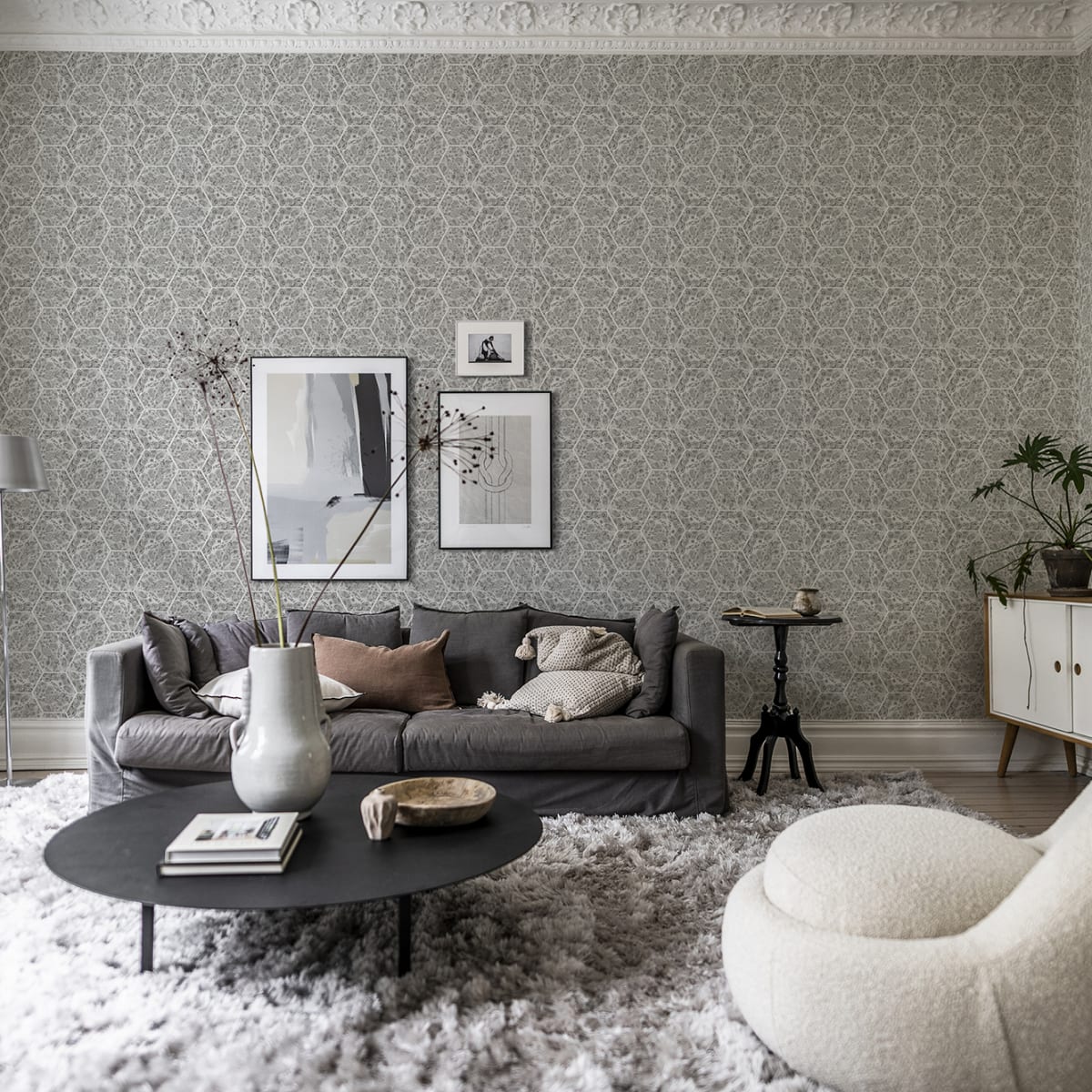 Marbled Hexagon Tiles Wallpaper - Grey - Rebel Walls - R18558 - Premier Wallcovering