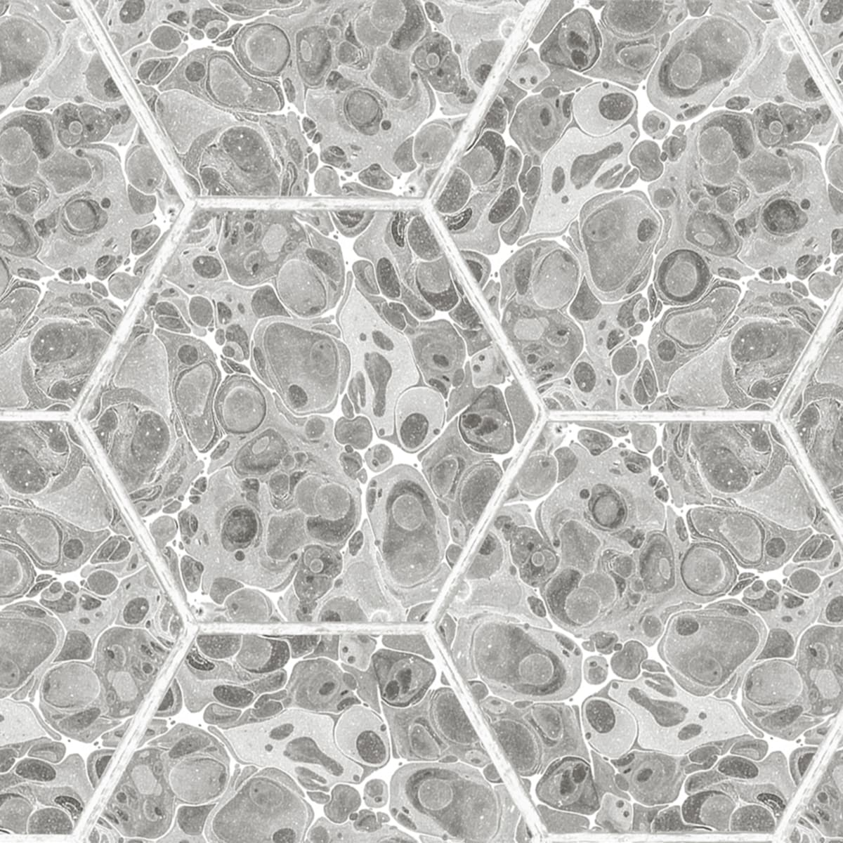 Marbled Hexagon Tiles Wallpaper - Grey - Rebel Walls - R18558 - Premier Wallcovering