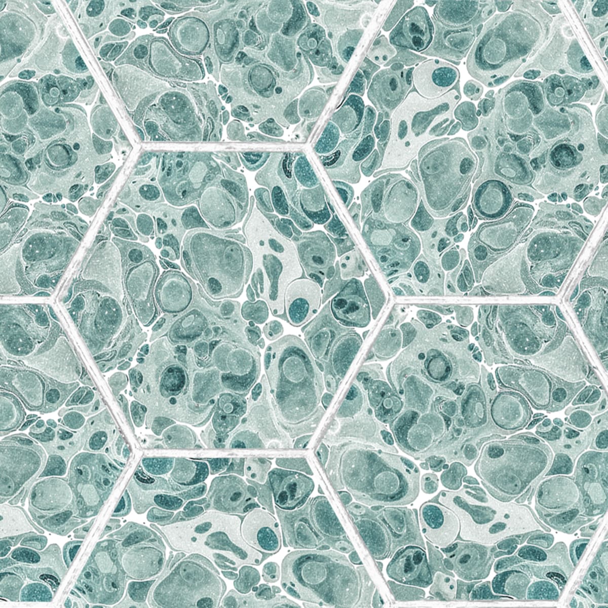 Marbled Hexagon Tiles Wallpaper - Green - Rebel Walls - R18559 - Premier Wallcovering