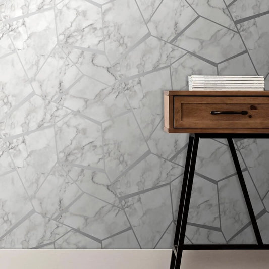Marblesque Fractal Metallic Wallpaper - Silver - Fine Décor - FD42263 - Premier Wallcovering