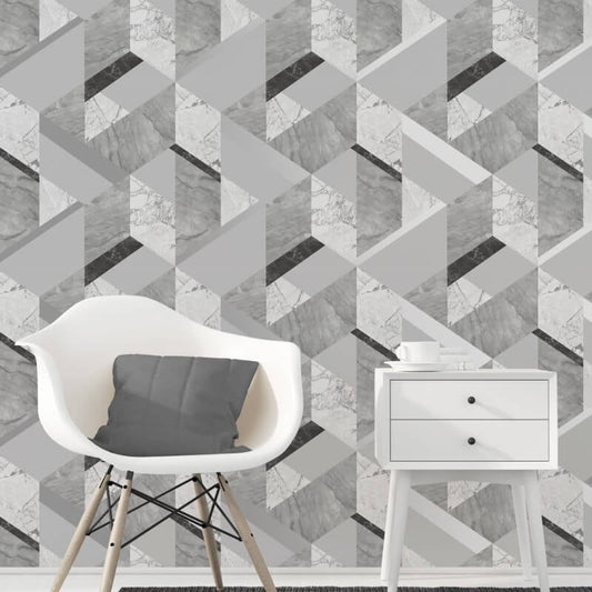 Marblesque Geo Metallic Wallpaper - Grey - Fine Décor - FD42302 - Premier Wallcovering