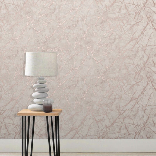 Marblesque Marble Metallic Wallpaper - Rose Gold - Fine Décor - FD42268 - Premier Wallcovering