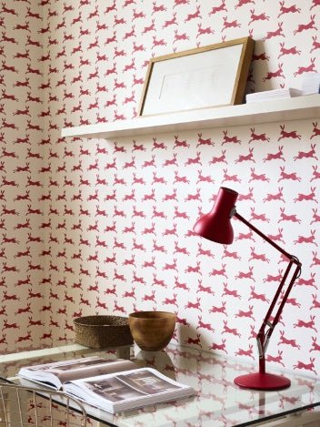 March Hare Wallpaper - Red - J135W - 01 - Jane Churchill - Premier Wallcovering