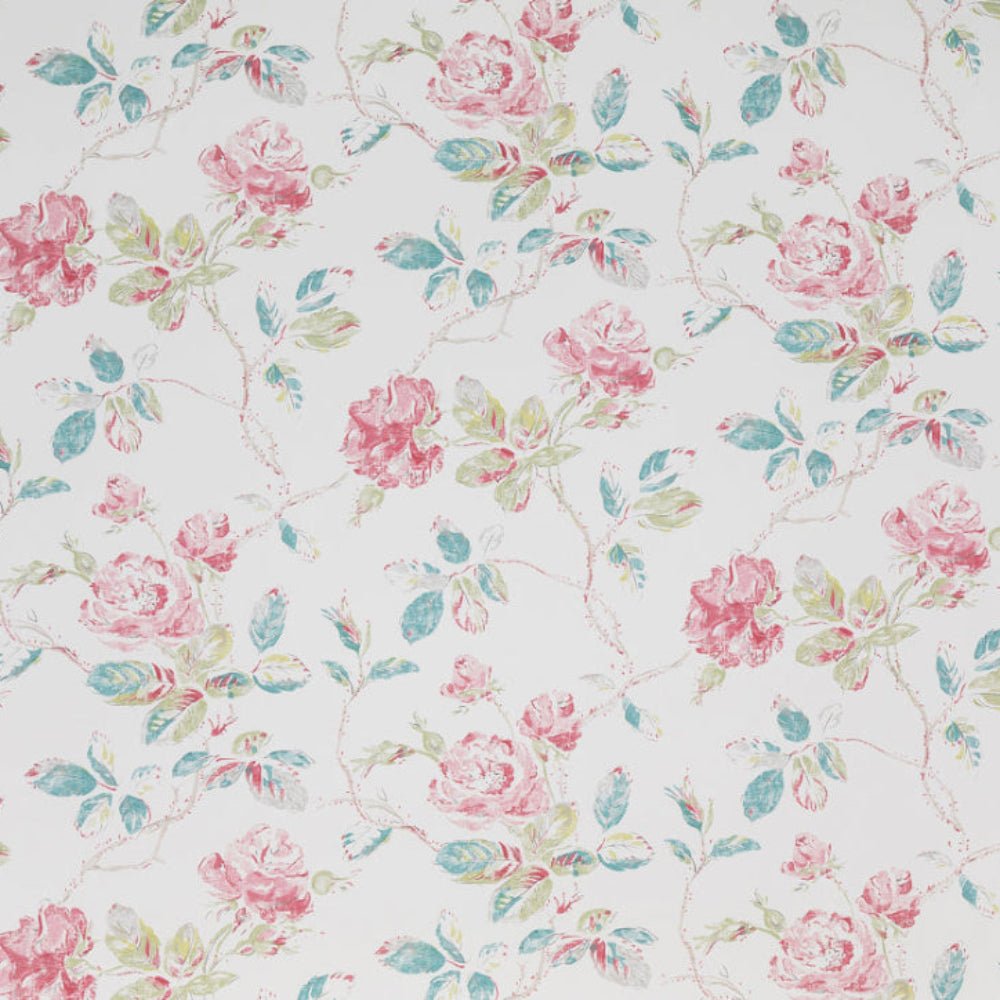 Marlow Wallpaper - Turquoise /Pink On White - Blithfield - 980-01 - Premier Wallcovering