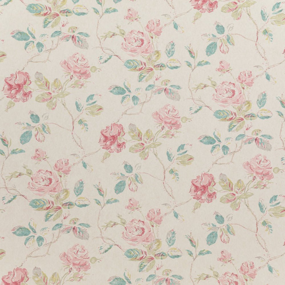Marlow Wallpaper - Turquoise /Pink On Cream - Blithfield - 980-03 - Premier Wallcovering