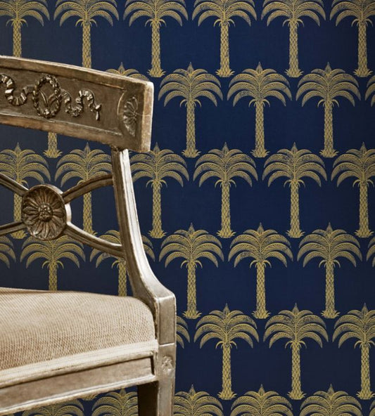 Marrakech Palm Wallpaper - Midnight Blue - BG1200101 - Barneby Gates - Premier Wallcovering