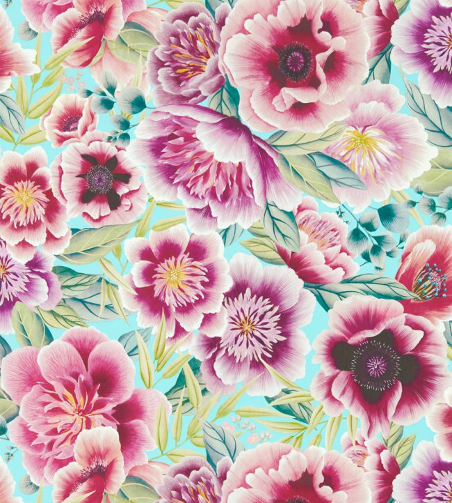 Marsha Wallpaper - Aqua/Peony/Magenta - HDHW112903 - Harlequin - Premier Wallcovering