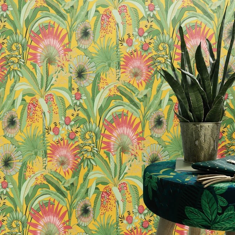 Martinique Tropical Wallpaper - Yellow Multi - Erismann - 10390 - 20 - Premier Wallcovering