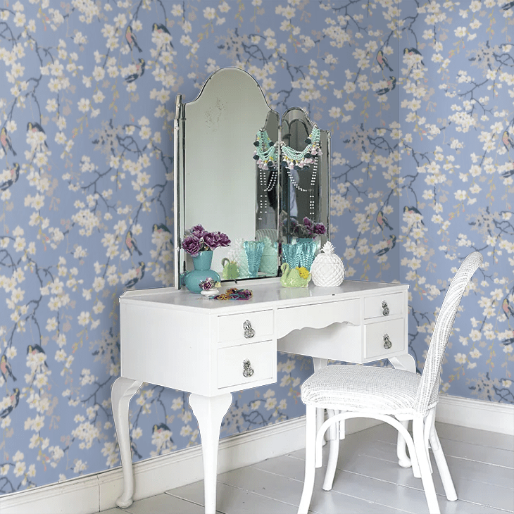 Massingberd Blossom Wallpaper - Pale Blue - Little Greene - 0260MAPALEZ - Premier Wallcovering