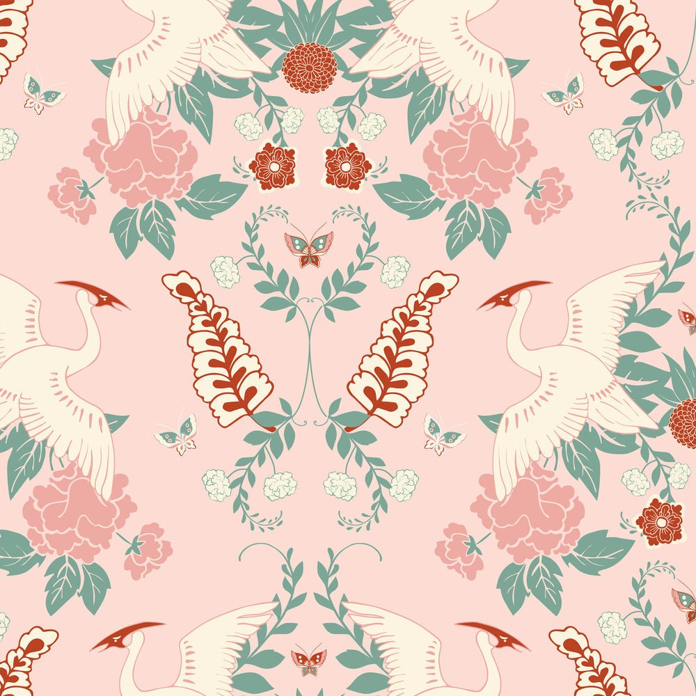 Master Crane Wallpaper - Cloud Pink, Duck Egg & Quartz Pink - Lust Home - LH900128 - Premier Wallcovering