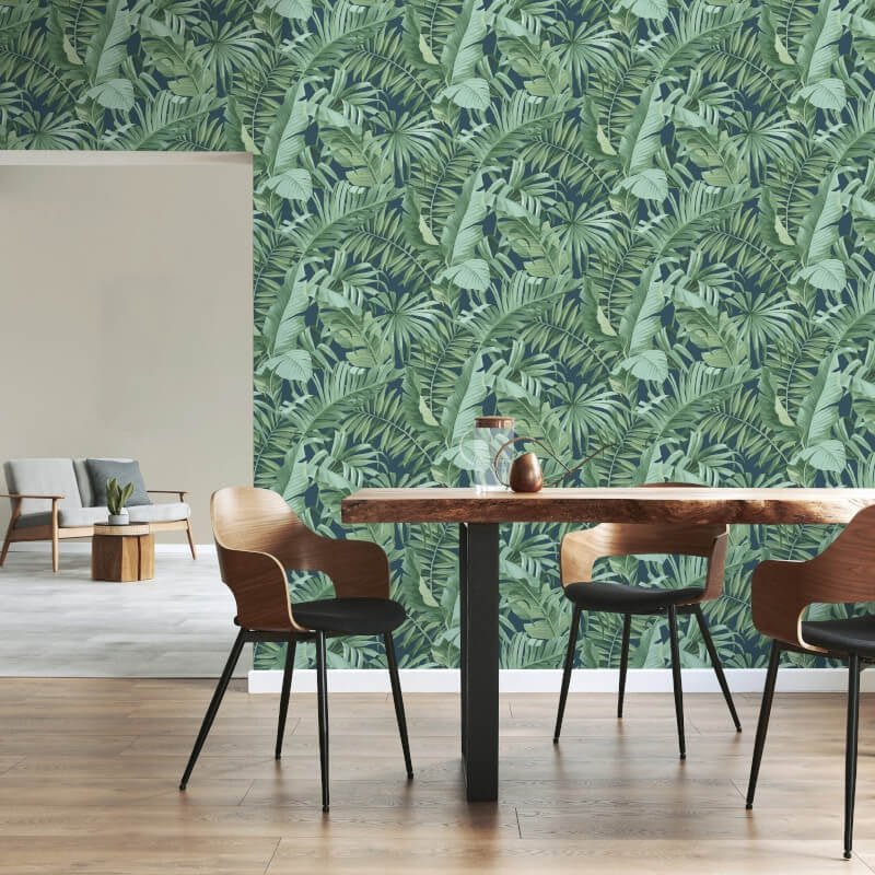 Maui Tropical Wallpaper - Navy Blue - Fine Décor - FD42851 - Premier Wallcovering