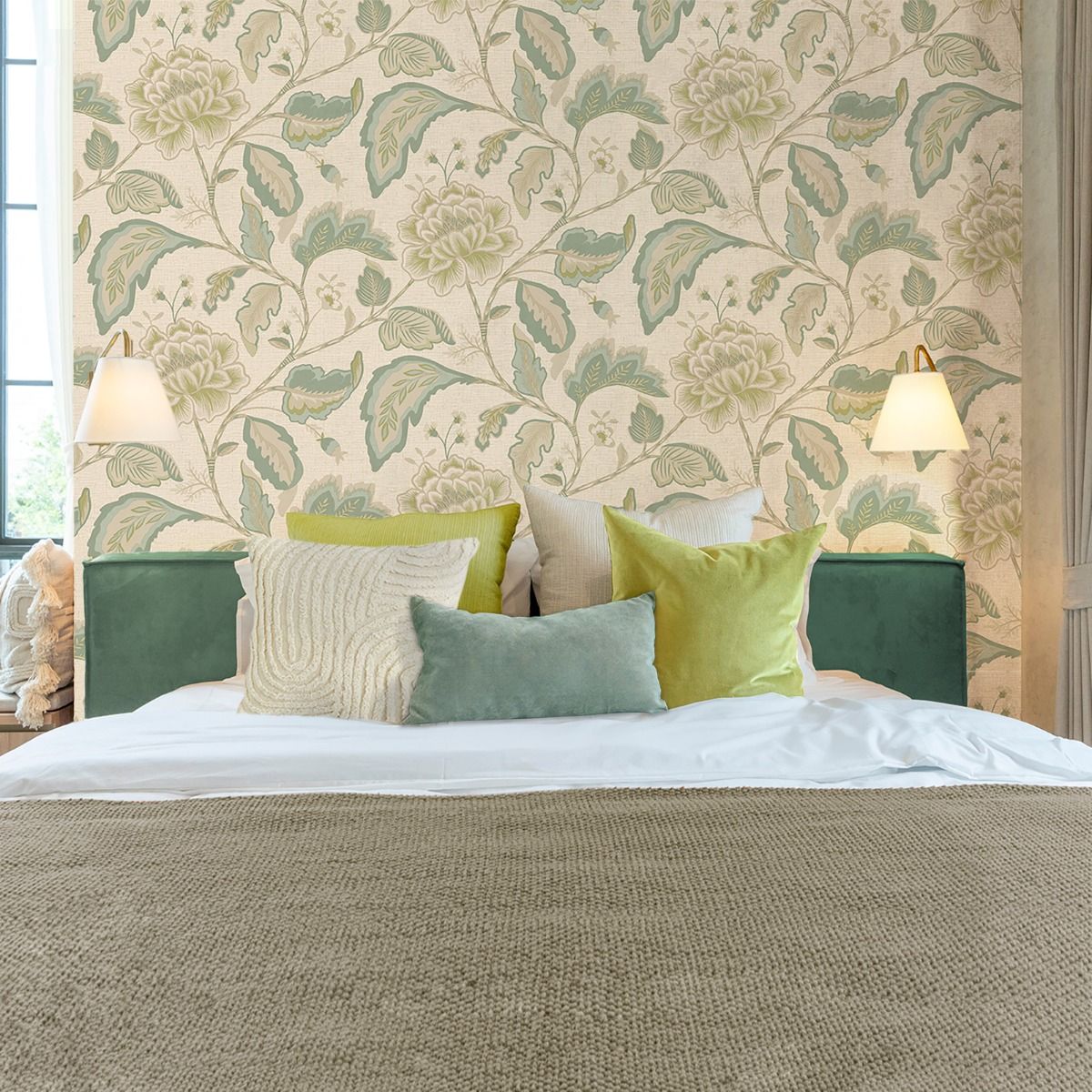 Maya Trail Vinyl Wallpaper - Sage/Cream - Belgravia - 1722 - Premier Wallcovering
