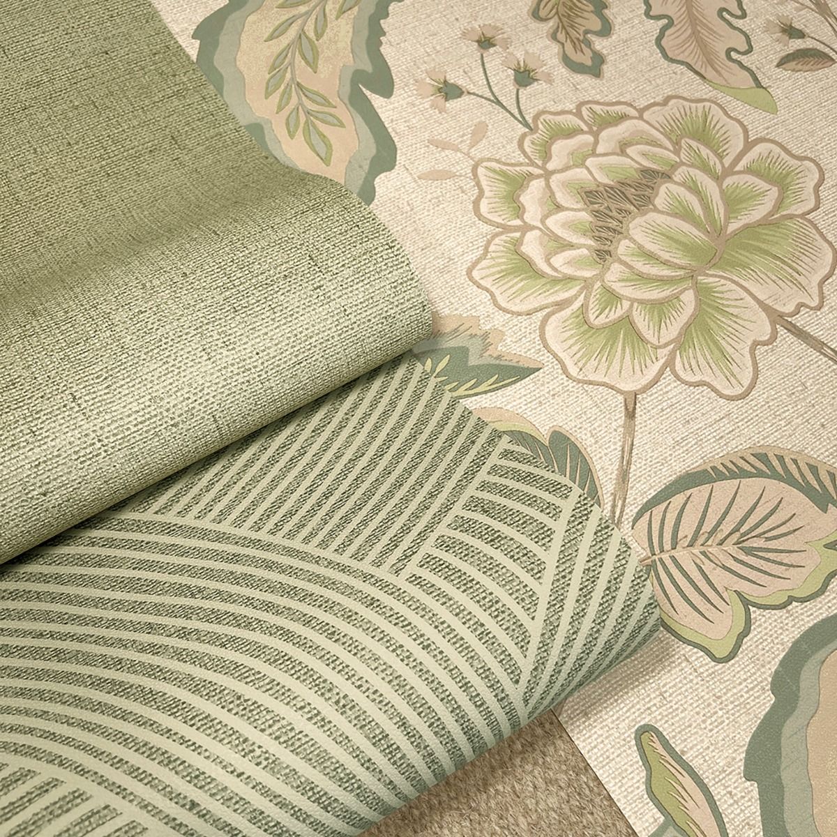 Maya Trail Vinyl Wallpaper - Sage/Cream - Belgravia - 1722 - Premier Wallcovering