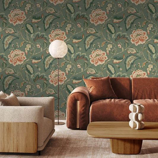 Maya Trail Vinyl Wallpaper - Green - Belgravia - 1721 - Premier Wallcovering
