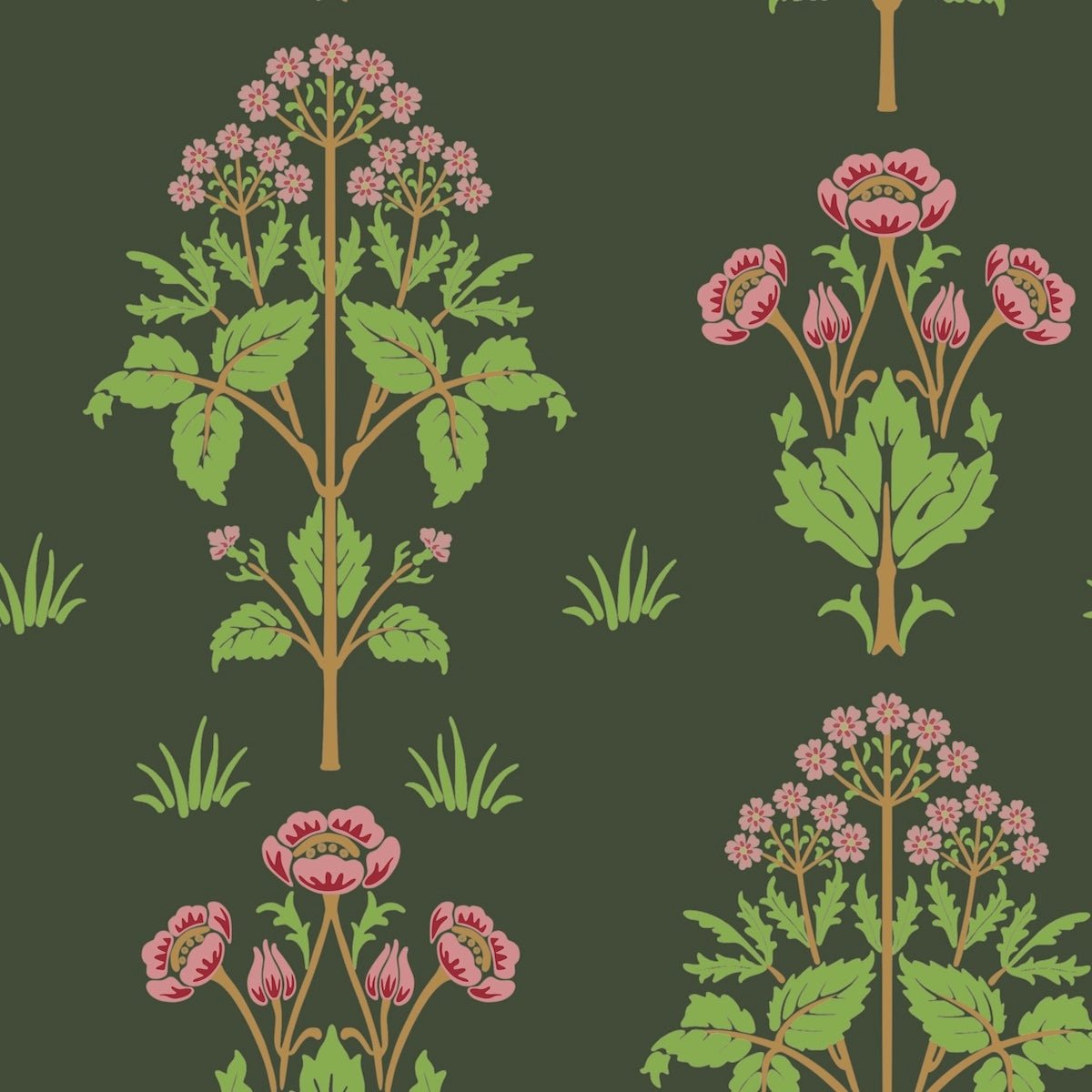 Morris Collections - 1057 - Meadow Sweet Wallpaper - Green - Premier Wallcovering