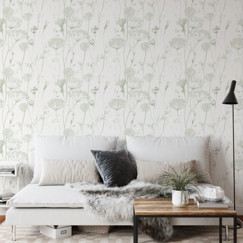 Meadowsweet Floral Wallpaper - Sage - Catherine Lansfield - 165584 - Premier Wallcovering