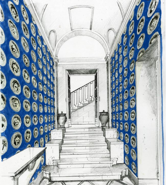 Medallion Wallpaper - Lazuli/Nickle - ZPLW312975 - Zoffany - Premier Wallcovering