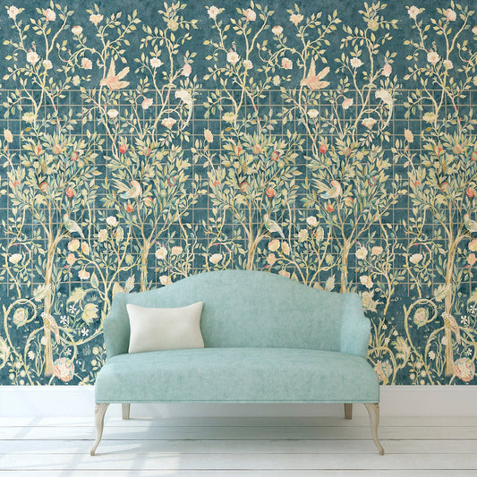 Morris Collections - 1052 - Melsetter Wide Width Wallpaper - Panel - Ink - Premier Wallcovering