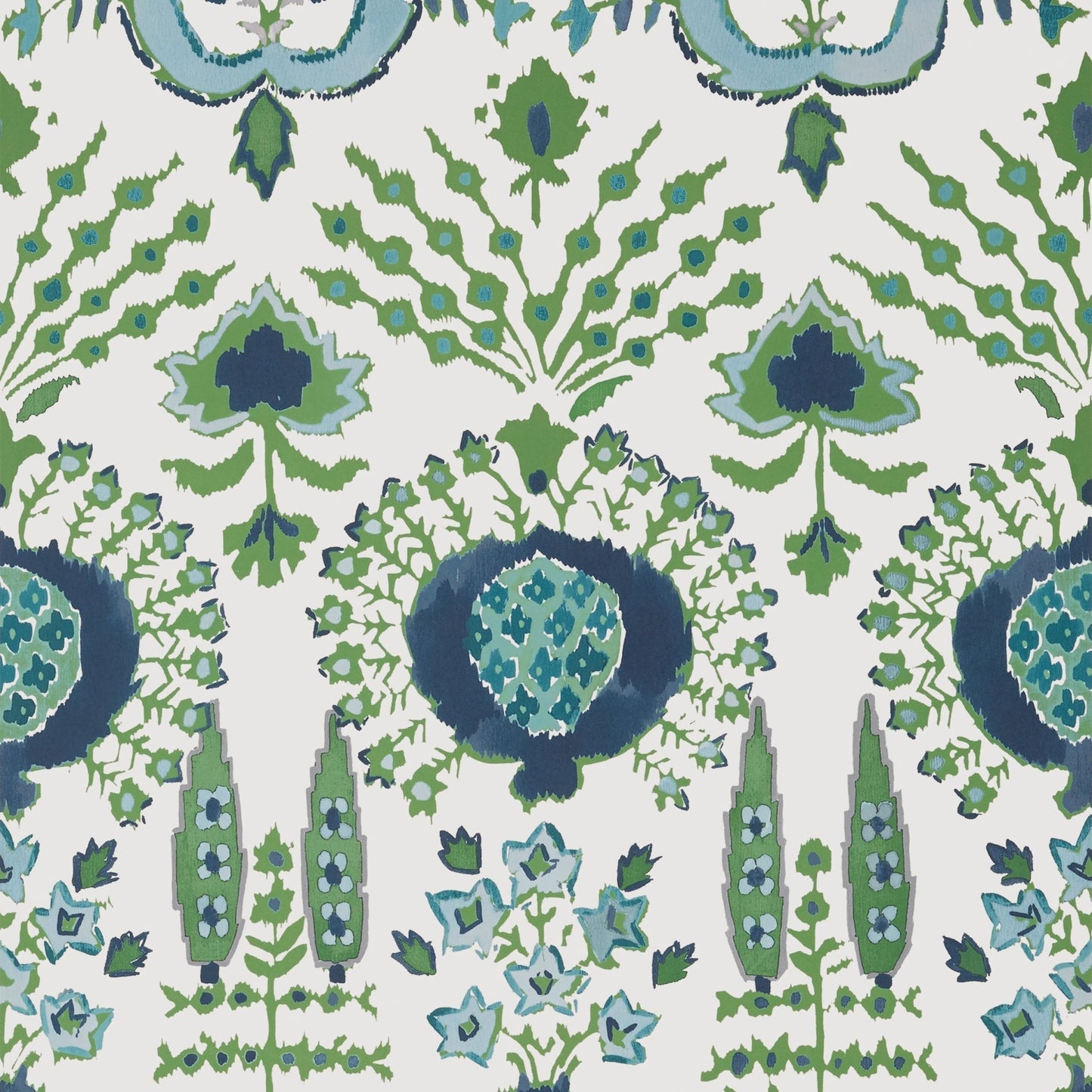 Mendoza Suzani Wallpaper - Blue & Green on White - Thibaut - T16240 - Premier Wallcovering