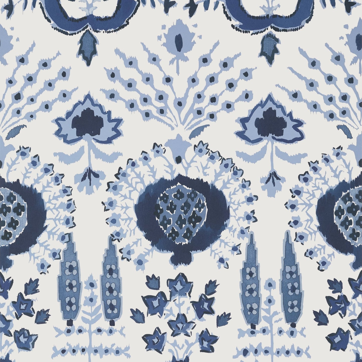 Mendoza Suzani Wallpaper - Blue & White - Thibaut - T16239 - Premier Wallcovering