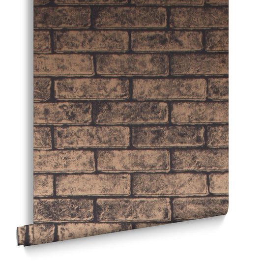 Metallic Brick Wallpaper - Bronze Black - Graham & Brown - 104383 - Premier Wallcovering
