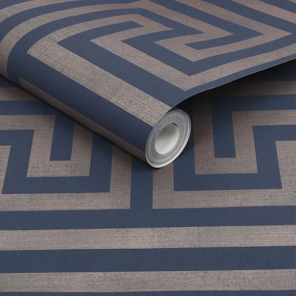 Metallic Greek Key Wallpaper - Navy - Next - 118286 - Premier Wallcovering