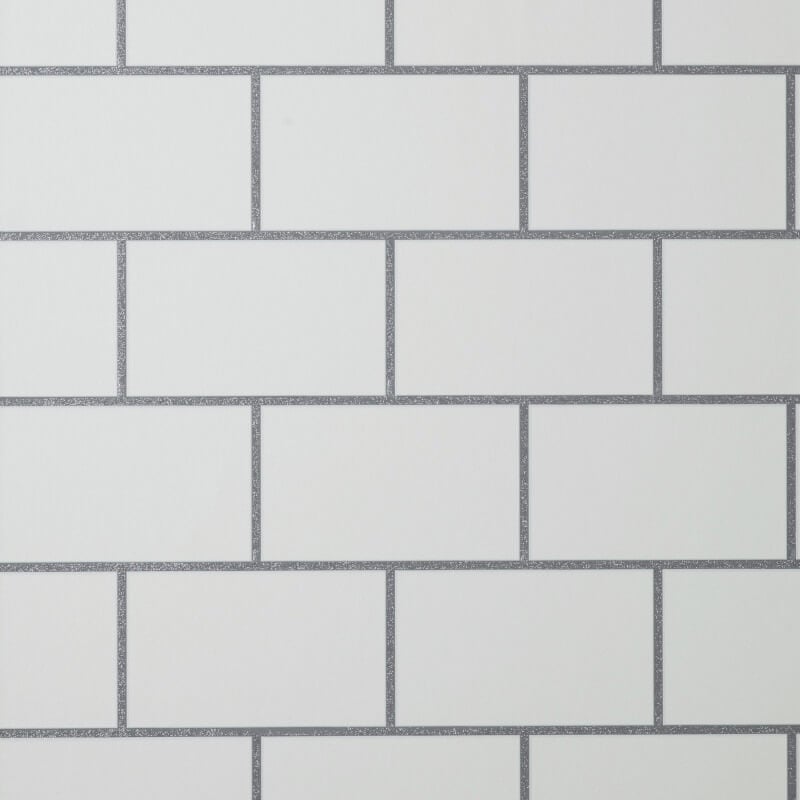Metro Tile Metallic Wallpaper - White/Silver - Crown - M1634 - Premier Wallcovering