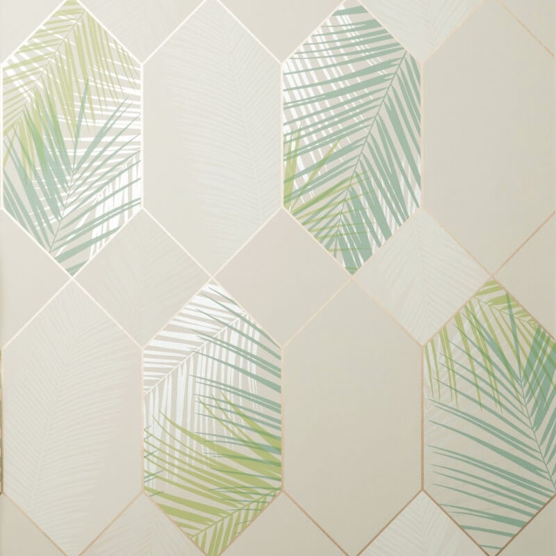 Miami Geo Metallic Wallpaper - Natural/Green - Fine Décor - FD42834 - Premier Wallcovering