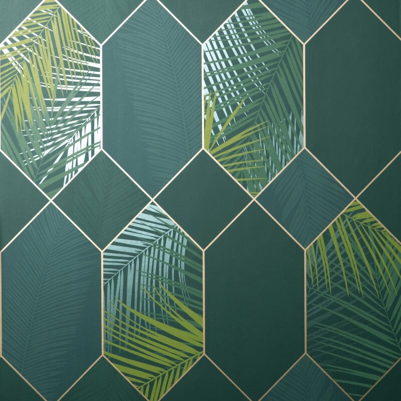 Miami Geo Metallic Wallpaper - Emerald/Gold - Fine Décor - FD42836 - Premier Wallcovering
