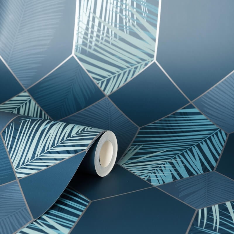 Miami Geo Metallic Wallpaper - Navy/Silver - Fine Décor - FD42837 - Premier Wallcovering