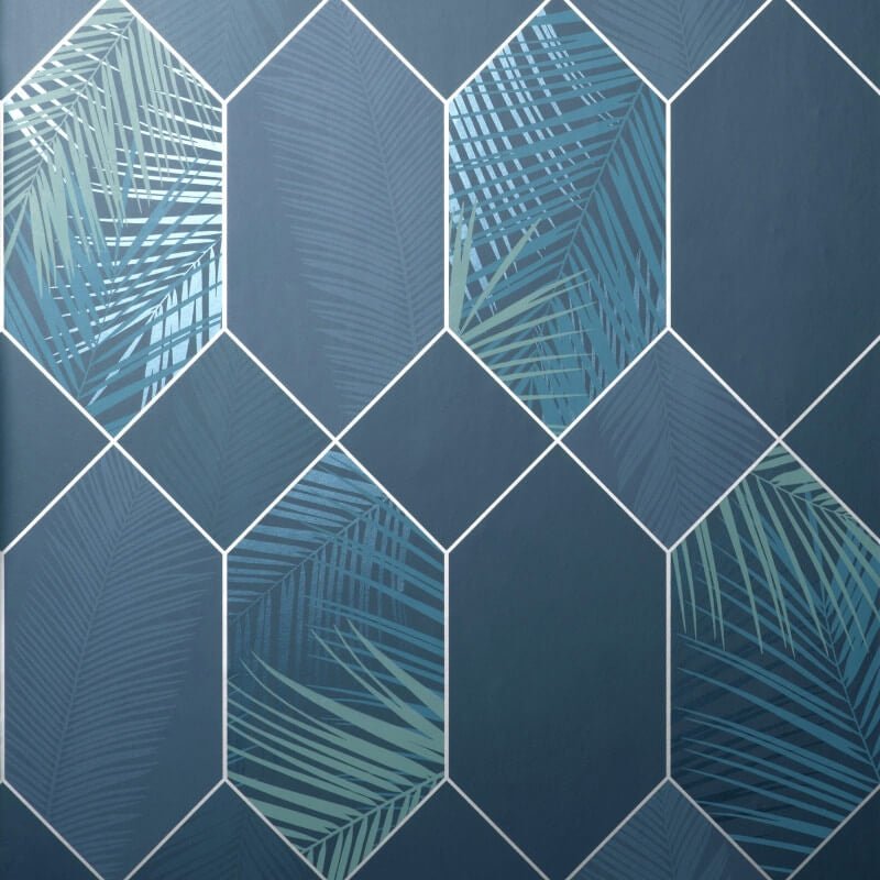 Miami Geo Metallic Wallpaper - Navy/Silver - Fine Décor - FD42837 - Premier Wallcovering