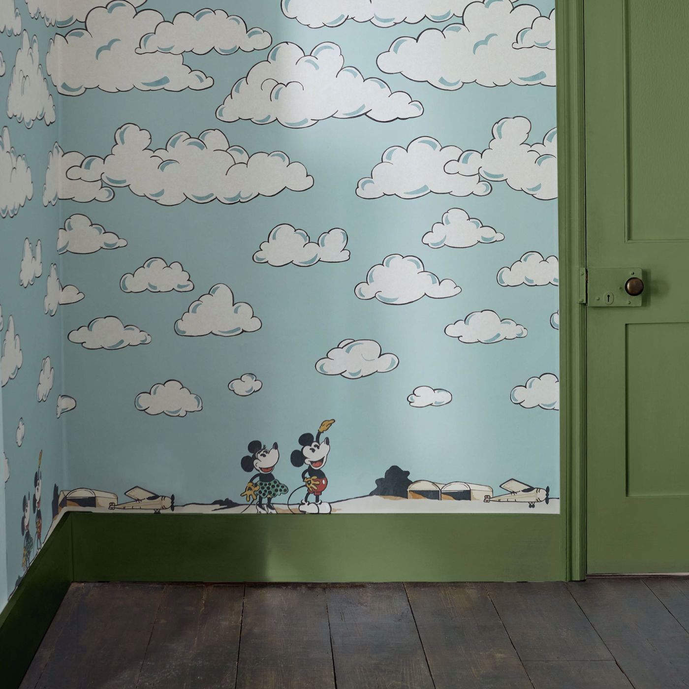 Mickey In The Clouds Wallpaper - Sea Salt - DDIW217292 - Sanderson - Premier Wallcovering