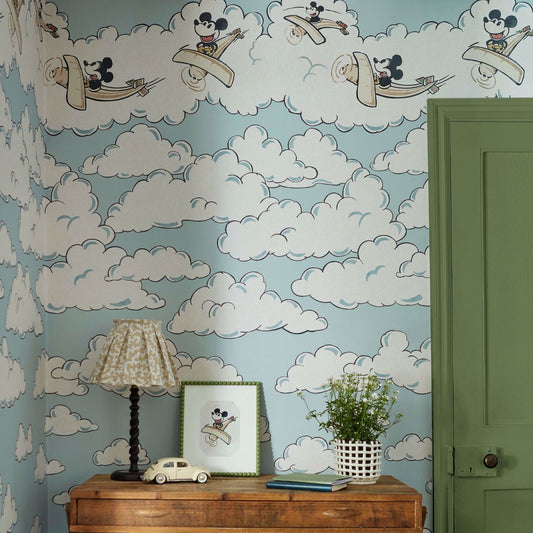 Mickey In The Clouds Wallpaper - Sea Salt - DDIW217292 - Sanderson - Premier Wallcovering