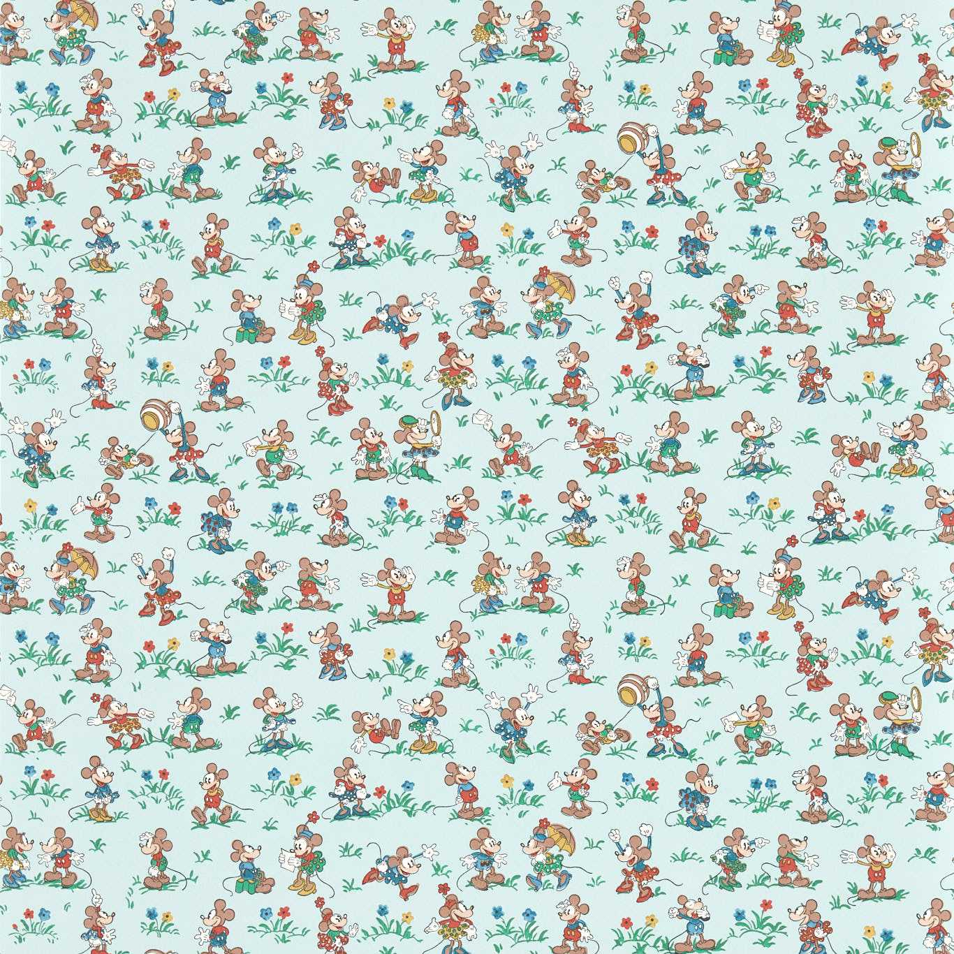 Mickey & Minnie Wallpaper - Bonbon Blue - DDIW217264 - Sanderson - Premier Wallcovering