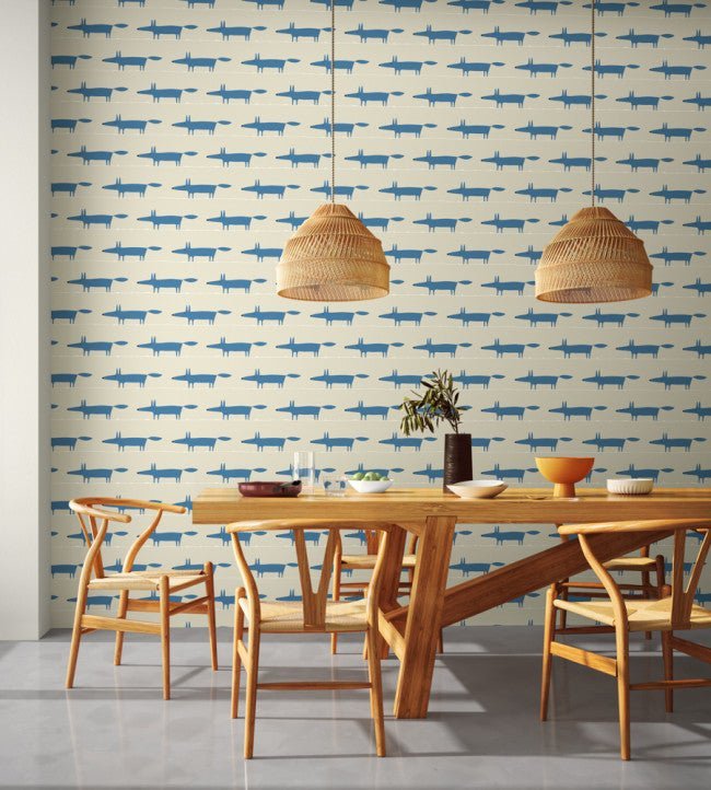 Midi Fox Wallpaper - Pebble / Denim - NHAP112817 - Scion - Premier Wallcovering