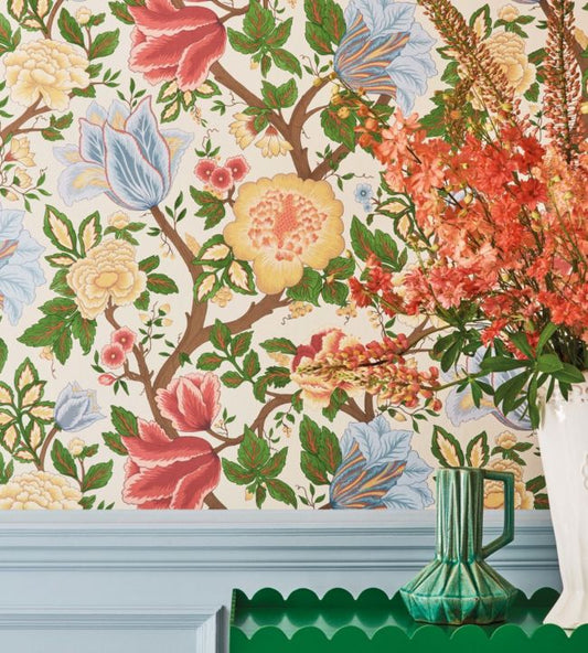 Midsummer Bloom Wallpaper - Chartreuse, Rouge & Leaf Green on Parchment - 116/4013 - Cole & Son - Premier Wallcovering