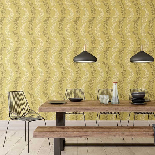 Mimosa Trail Wallpaper - Mustard - Ohpopsi - JRD50107W - Premier Wallcovering