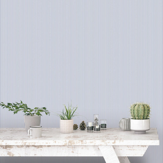 Miniatures 2 Double Stripe Wallpaper - Blue / White - Galerie - G67927 - Premier Wallcovering