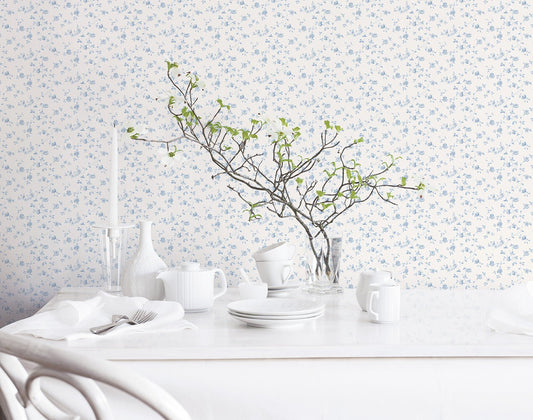 Miniatures 2 Mini Roses Wallpaper - Blue - Galerie - G67887 - Premier Wallcovering