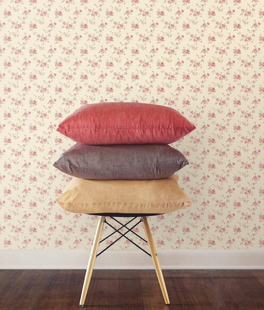 Miniatures 2 Small Roses Wallpaper - Pink / Beige - Galerie - G67893 - Premier Wallcovering